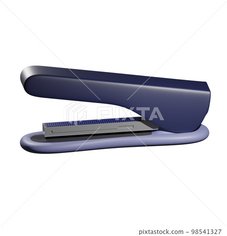 3D rendering of plastic stationery stapler, paper sheet stapler. Realistic PNG illustration isolated on transparent background 98541327