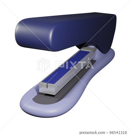 3D rendering of isometric plastic stationery stapler, paper sheet stapler. Realistic PNG illustration isolated on transparent background 98541328