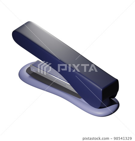 3D rendering of plastic stationery stapler, paper sheet stapler back view. Realistic PNG illustration isolated on transparent background 98541329