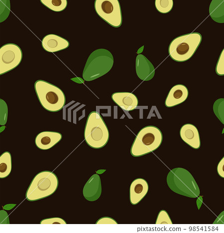 Seamless Pattern Avocado set of whole and halves with a bone. Vector illustration of fresh avocado fruit. 98541584