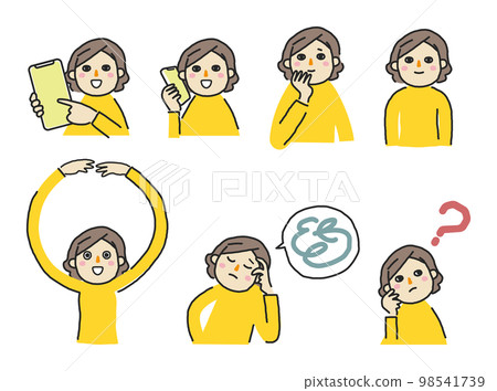 Middle-aged woman with various expressions Expression collection set illustration material 98541739