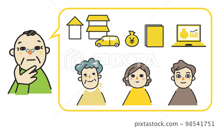 Senior man thinking about legal heir and inheritance set illustration material Senior man thinking about legal heir and inheritance set illustration material 98541751