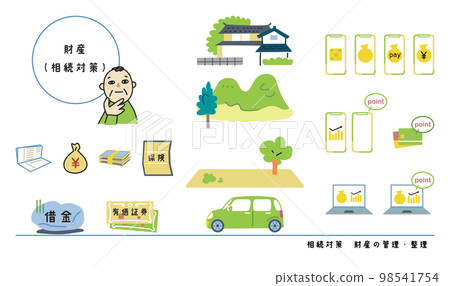 A man who thinks about inheriting assets set illustration material 98541754