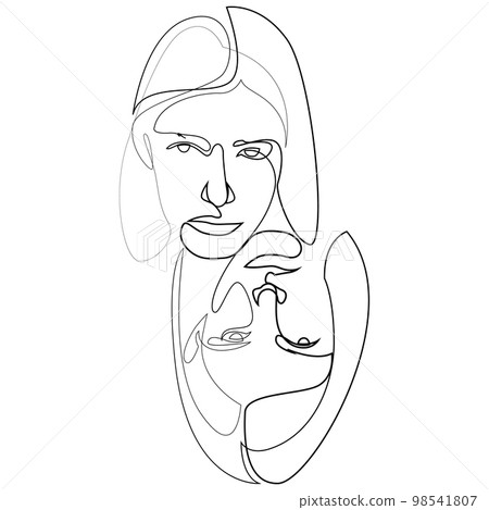 One line twins women fashion portrait. Trendy design for print, card, posters. 98541807
