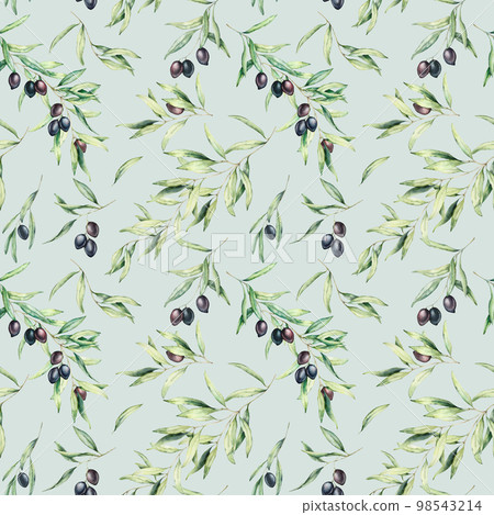 Watercolor seamless pattern with olive tree... - Stock Illustration ...