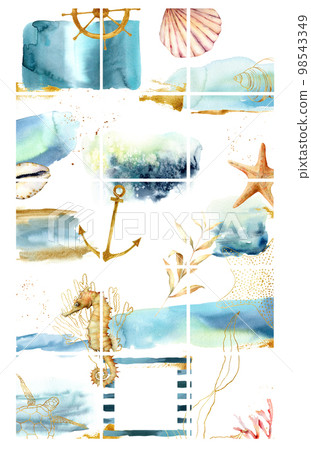Design backgrounds for social media banner with sea animals and plants. Set of Instagram post frame templates. Mockup for beauty blog or sea theme. Layout for promotion. Design backgrounds for social media banner with sea animals and plants. Set of Instagram post frame templates. Mockup for beauty blog or sea theme. Layout for promotion. 98543349