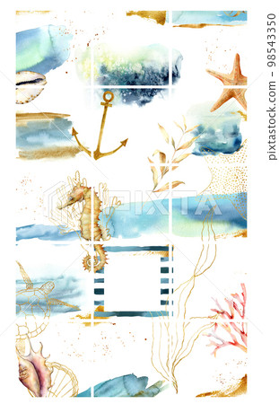 Design backgrounds for social media banner with plants and sea animals. Set of Instagram post frame templates. Mockup for beauty blog or sea theme. Layout for promotion. Design backgrounds for social media banner with plants and sea animals. Set of Instagram post frame templates. Mockup for beauty blog or sea theme. Layout for promotion. 98543350