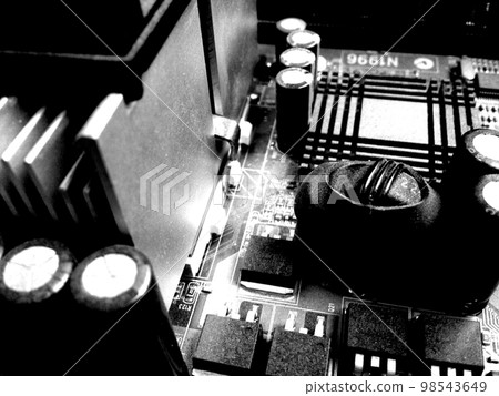 Old PC motherboard. 98543649