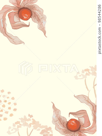 Background with watercolor physalis and leaves. Abstract art background vector design for wedding and vip cover template. Background with watercolor physalis and leaves. Abstract art background vector design for wedding and vip cover template. 98544286