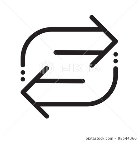 double reverse arrow, replace icon Line black vector business concept refresh, exchange money, reload and process. Usable graphic element and icon for web. Round arrows and isolated graphic 98544366