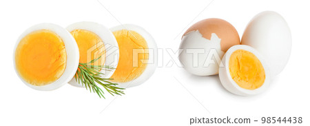 boiled egg slice isolated on white background 98544438