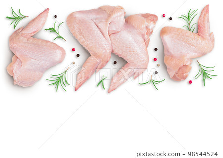 Raw chicken wings isolated on white background with full depth of field. Top view with copy space for your text. Flat lay Raw chicken wings isolated on white background with full depth of field. Top view with copy space for your text. Flat lay 98544524
