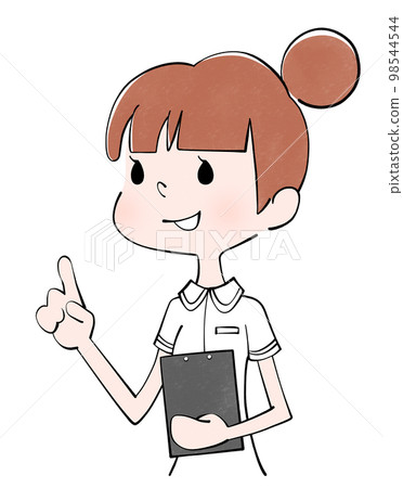 Illustration of a nurse (female) pointing up Illustration of a nurse (female) pointing up 98544544