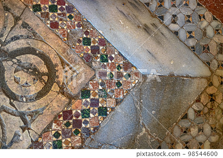 Byzantine mosaics on the floor of St. Nicholas Church Demre, Turkey. 98544600