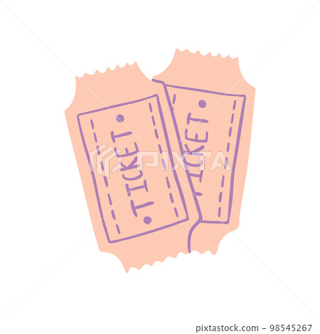 Cartoon Color Cinema Ticket Set Movie Concept Flat Design Style Isolated on a White Background. Vector illustration 98545267