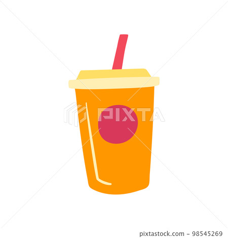 Cartoon Color Drink Cup with Straw Concept Flat Design Style Isolated on a White Background. Vector illustration 98545269