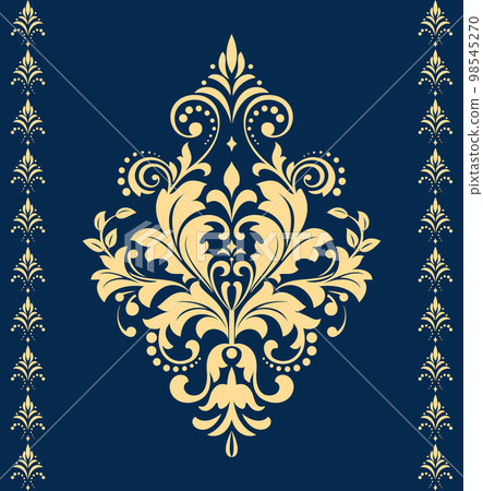 Damask graphic ornament. Floral design element. Gold and dark blue vector pattern 98545270