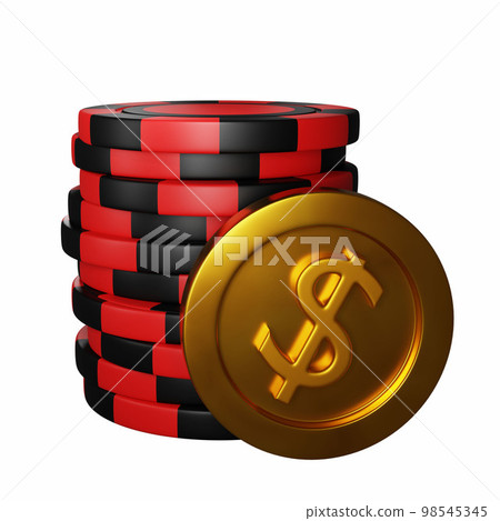 Poker chip 3D stack, red casino money pile, realistic gambling game plastic currency golden coin. Poker chip 3D stack, red casino money pile, realistic gambling game plastic currency golden coin. 98545345
