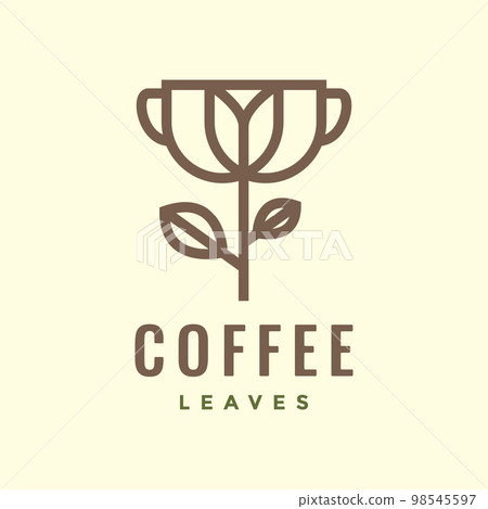 cup coffee drink bean plant leaves minimal logo design vector icon illustration template 98545597