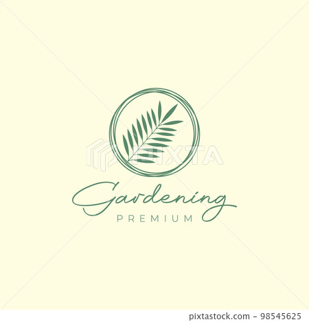 leaves coconut gardening circle feminine logo design vector icon illustration template 98545625