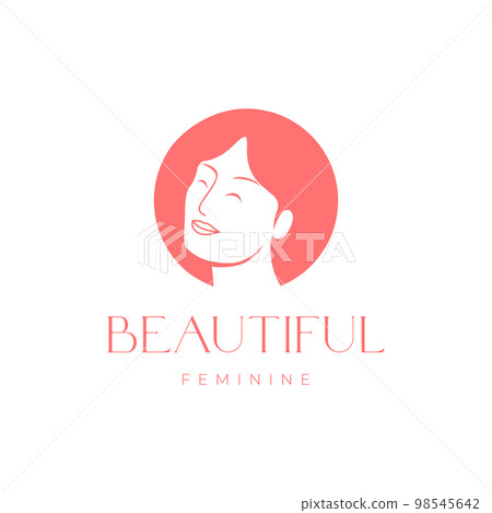 beautiful women face short hair smile hairstyle care salon feminine logo design vector icon illustration template 98545642