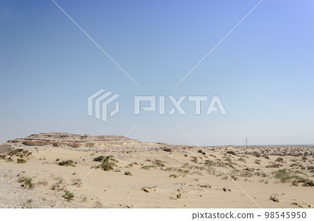 Desert landscape with limestone hillocks in the background Desert landscape with limestone hillocks in the background 98545950