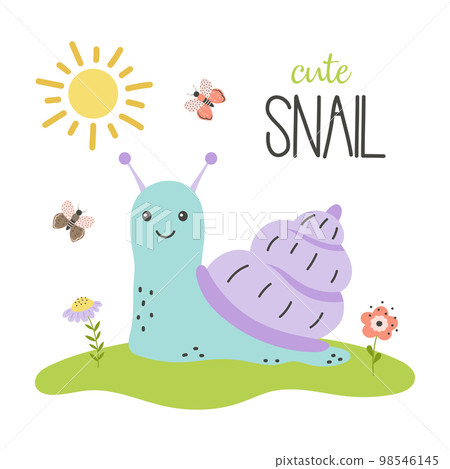 cartoon card with cute snail, flat style cartoon card with cute snail, flat style 98546145
