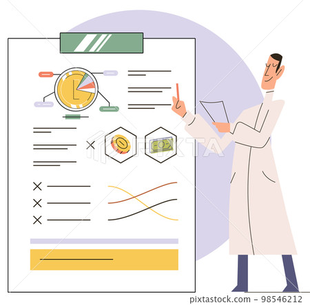 Planning financial budget. Man analyzes financial statistics on chart, managing personal finances 98546212