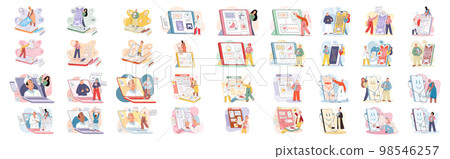 Online medical services mobile application, consultation and prescription medicine, diagnostics metaphor 98546257