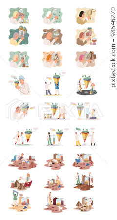 Soil analysis and earth pollution or structure control. Scientist measuring ground levels status metaphor 98546270