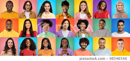 Group of happy people of different nationalities and cultures over colorful backgrounds Group of happy people of different nationalities and cultures over colorful backgrounds 98546548