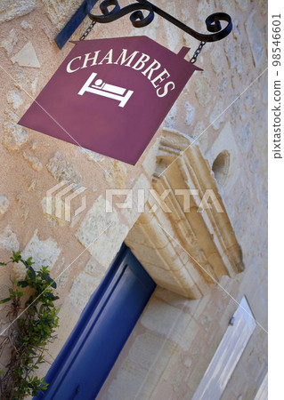 Room sign and blue wooden door Room sign and blue wooden door 98546601