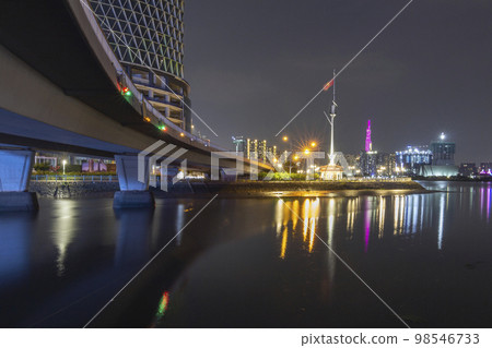 Saigon, Vietnam - Oct 24, 2022 - Impression landscape of Ho Chi Minh city at night, Saigon river flows through the city. High-quality photo. High-quality photo 98546733
