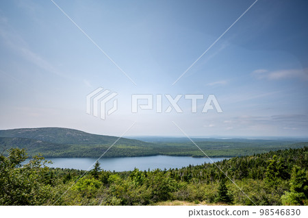 Scenic Overlook of Echo Lake in Acadia National Park, Maine, USA Scenic Overlook of Echo Lake in Acadia National Park, Maine, USA 98546830