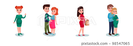 Young Pregnant Woman Doing Different Activity Vector Illustration Set 98547065