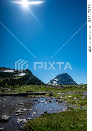 Snow-melt runoff along Logan Pass trail to Hidden Lake at Glacier National Park, Montana. Snow-melt runoff along Logan Pass trail to Hidden Lake at Glacier National Park, Montana. 98547070