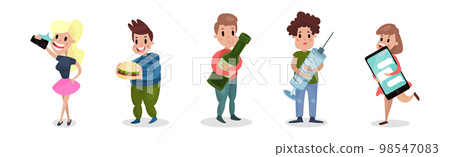 People Characters Having Bad Habits and Harmful Addiction Vector Set 98547083