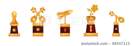 Golden Trophy and Awards of Different Shape Vector Set 98547115