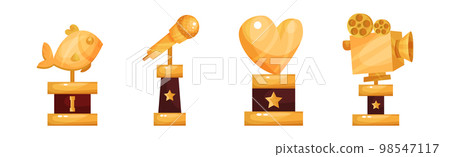 Golden Trophy and Awards of Different Shape Vector Set 98547117