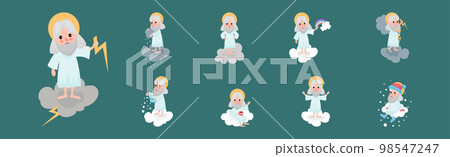 God Character Sitting on Cloud Doing Different Activity Vector Set God Character Sitting on Cloud Doing Different Activity Vector Set 98547247