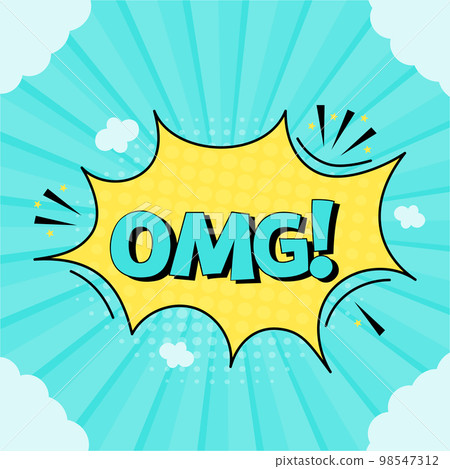 Comic speech bubble with expression text omg. Vector bright dynamic cartoon illustration in retro pop art style isolated on blue background. Vector illustration 98547312