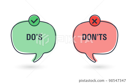 Do and Don't simple icons, vector elements. Check mark and cross in speech bubbles, used to indicate rules of conduct or response versions. Vector illustration Do and Don't simple icons, vector elements. Check mark and cross in speech bubbles, used to indicate rules of conduct or response versions. Vector illustration 98547347