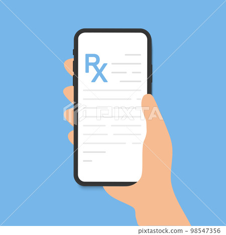 RX form, medical prescription online document. Recipe from doctor to patient in phone. Medicine, pills and healthcare. Medications, pharmacy and treatment. Vector illustration RX form, medical prescription online document. Recipe from doctor to patient in phone. Medicine, pills and healthcare. Medications, pharmacy and treatment. Vector illustration 98547356