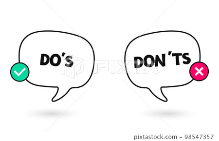 Do's and don'ts or good and bad icons. Positive and negative symbols. Vector illustration 98547357
