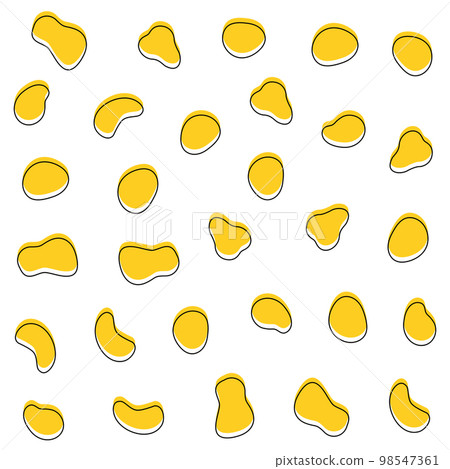 Random shapes. Yellow blobs, round abstract organic shape collection. Pebble, drops and stone silhouettes. Blotch, inkblot texture vector set. Rounded spot or speck of irregular form 98547361