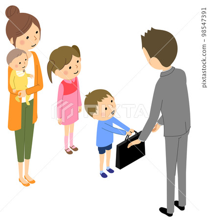 Isometric family seeing off their father 98547391