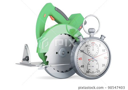 Circular saw with stopwatch. 3D rendering 98547403