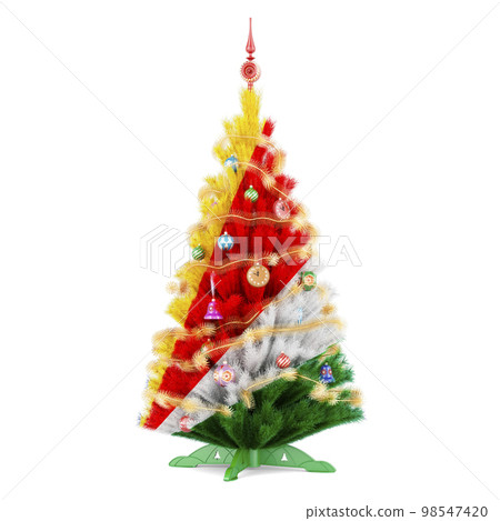 Seychelloise flag painted on the Christmas tree, 3D rendering 98547420