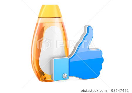Shampoo bottle with like icon, 3D rendering 98547421