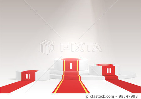 Winners podium with red carpet stage for awards ceremony realistic 3D vector illustration 98547998